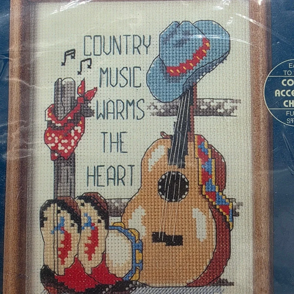Jiffy Unisex‎ Counted Cross Stitch Kit Country Music Guitar Western Vintage 5x7